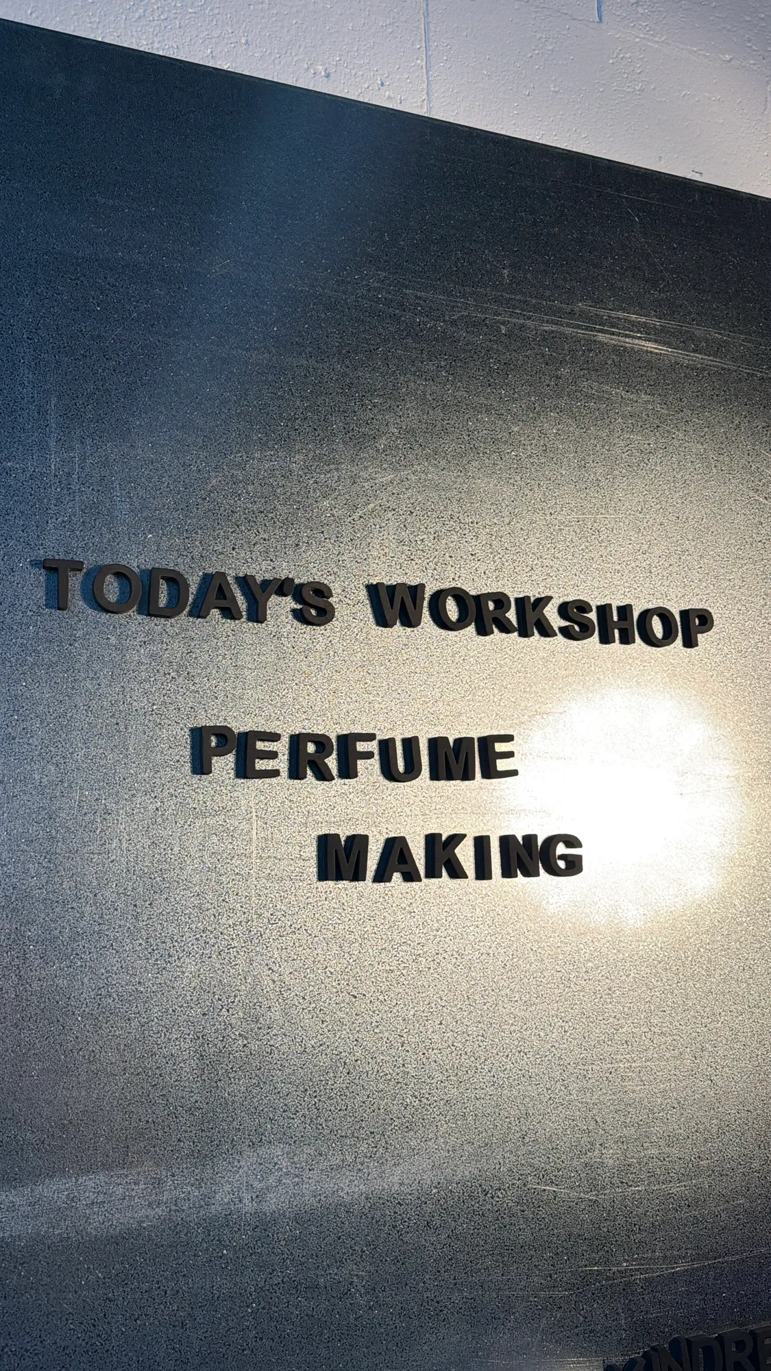 Today's Workshop — Perfume Making signage at SF Perfume Workshops